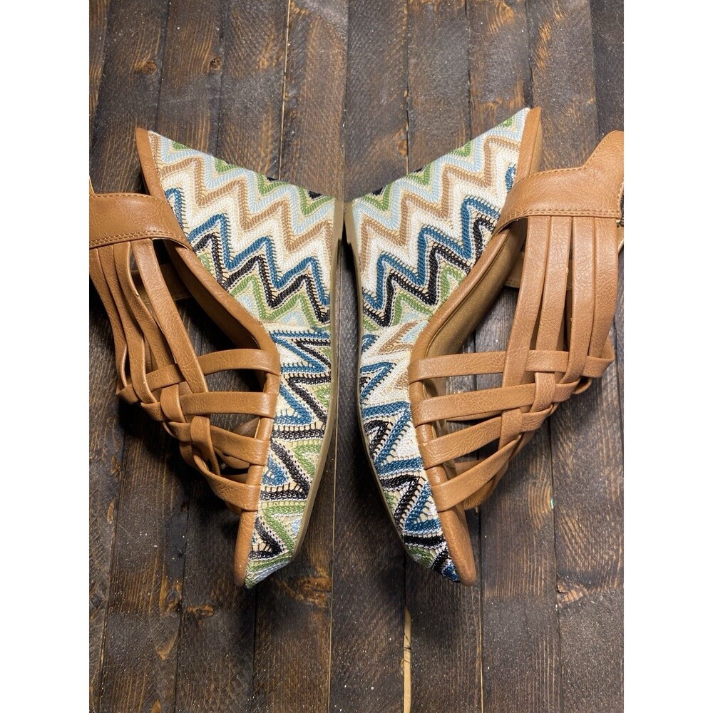 Cato Women's Sz 7 M Open Toe Zig Zag Fabric Covered Wedge Heel Shoes